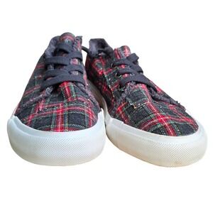 $39 Blowfish Malibu Women's Plaid Sneakers Slip On Casual Shoes Size 9.5 Holiday